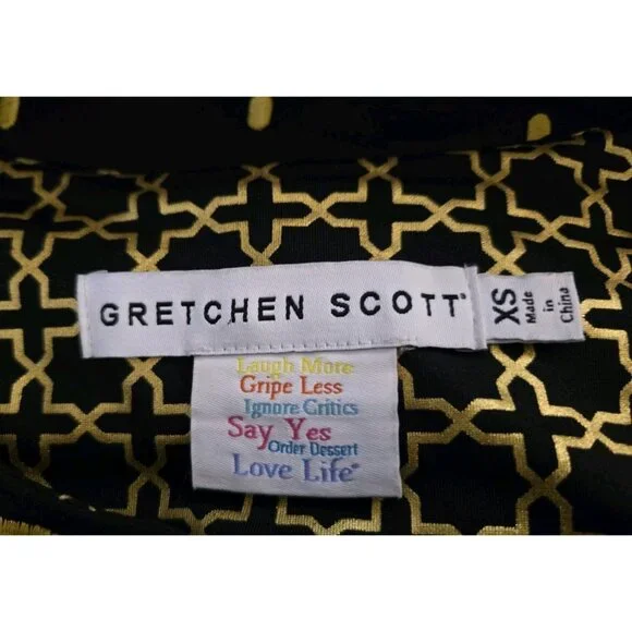 Gretchen Scott Shift Dress XS Diva Black Gold Rocket Girl Embroidered - Picture 5 of 6